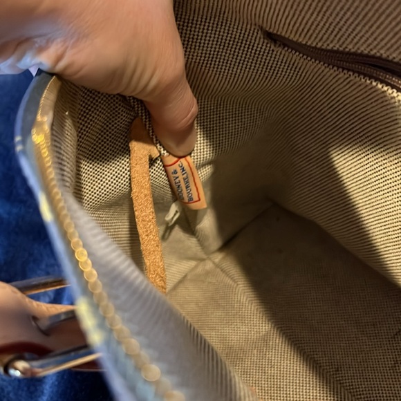 Dooney & Bourke Blue Tan Monogram Satchel Purse Double Handle - Picture 14 of 14